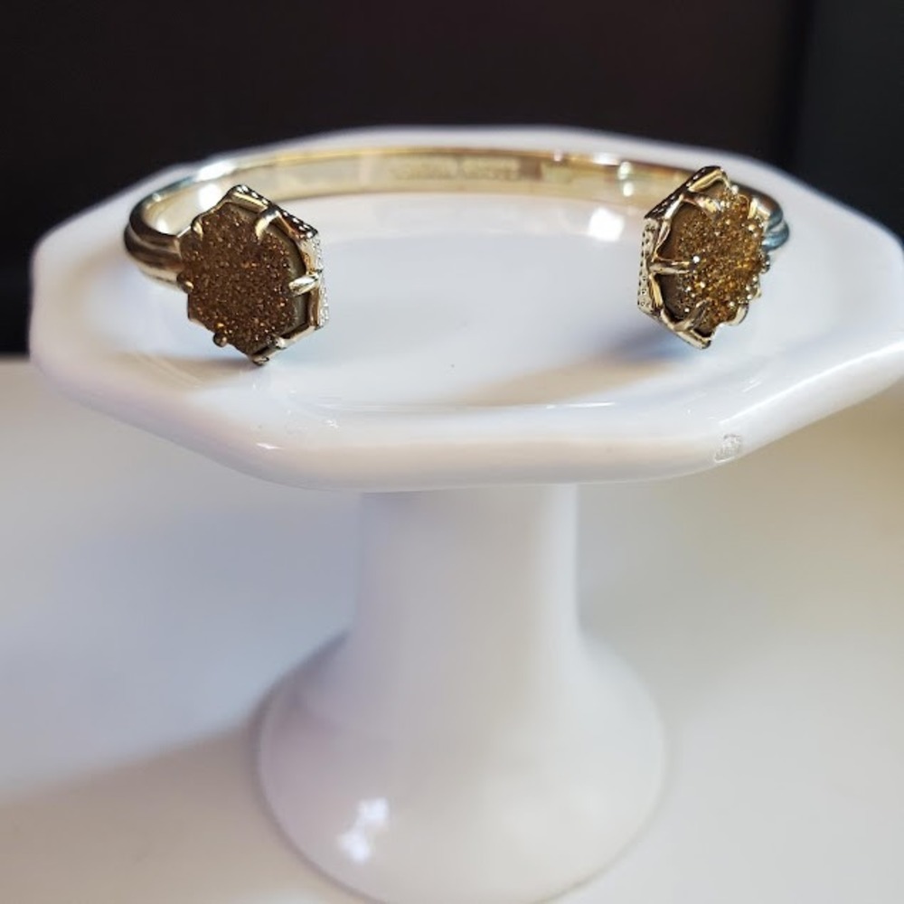 Kendra Scott Arden Gold Tone Bronze Drusy Pinch Cuff Bracelet Sparkle Designer